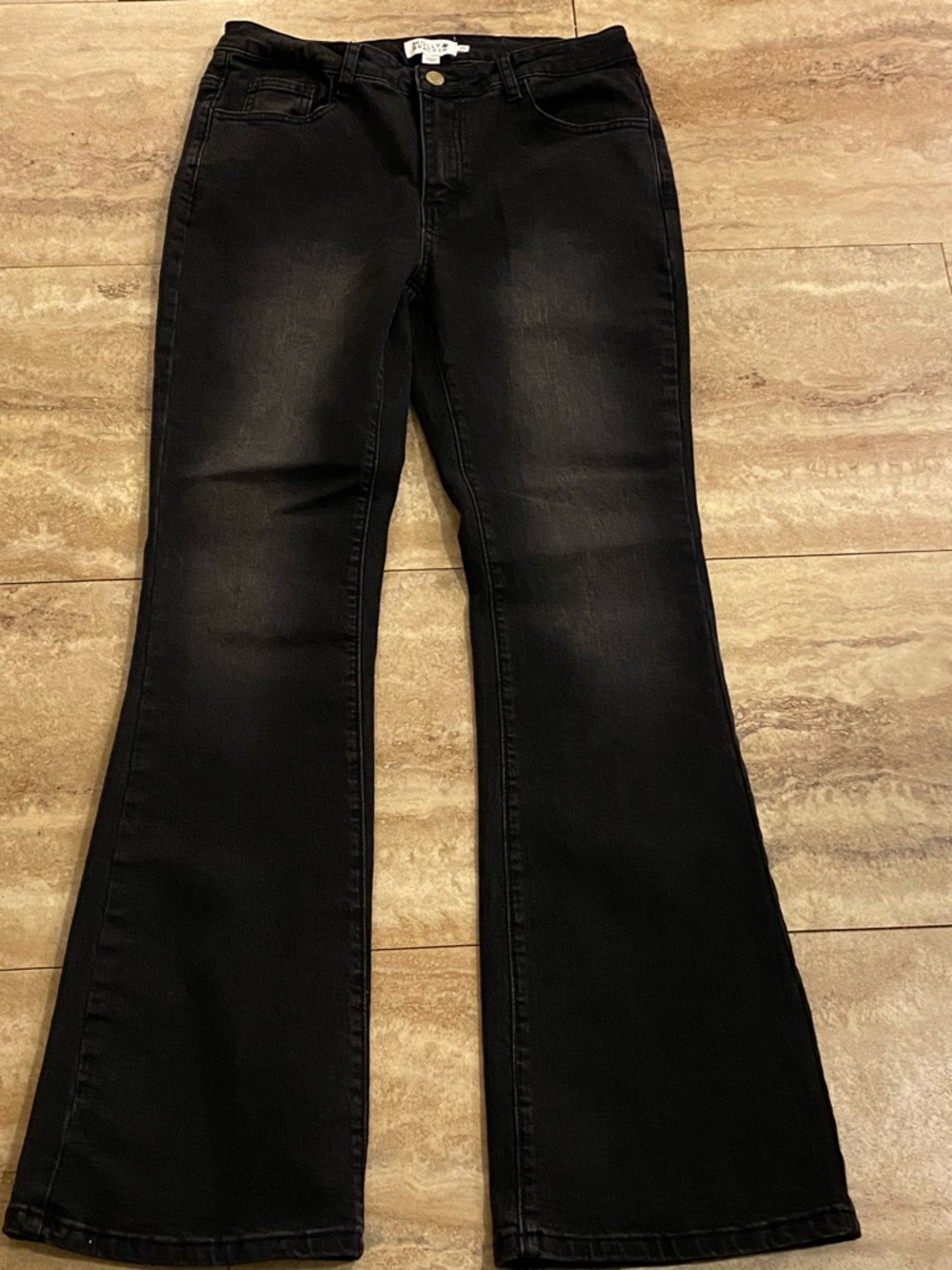 Molly Bracken Black Faded Flared Jeans Mid-Rise Distressed